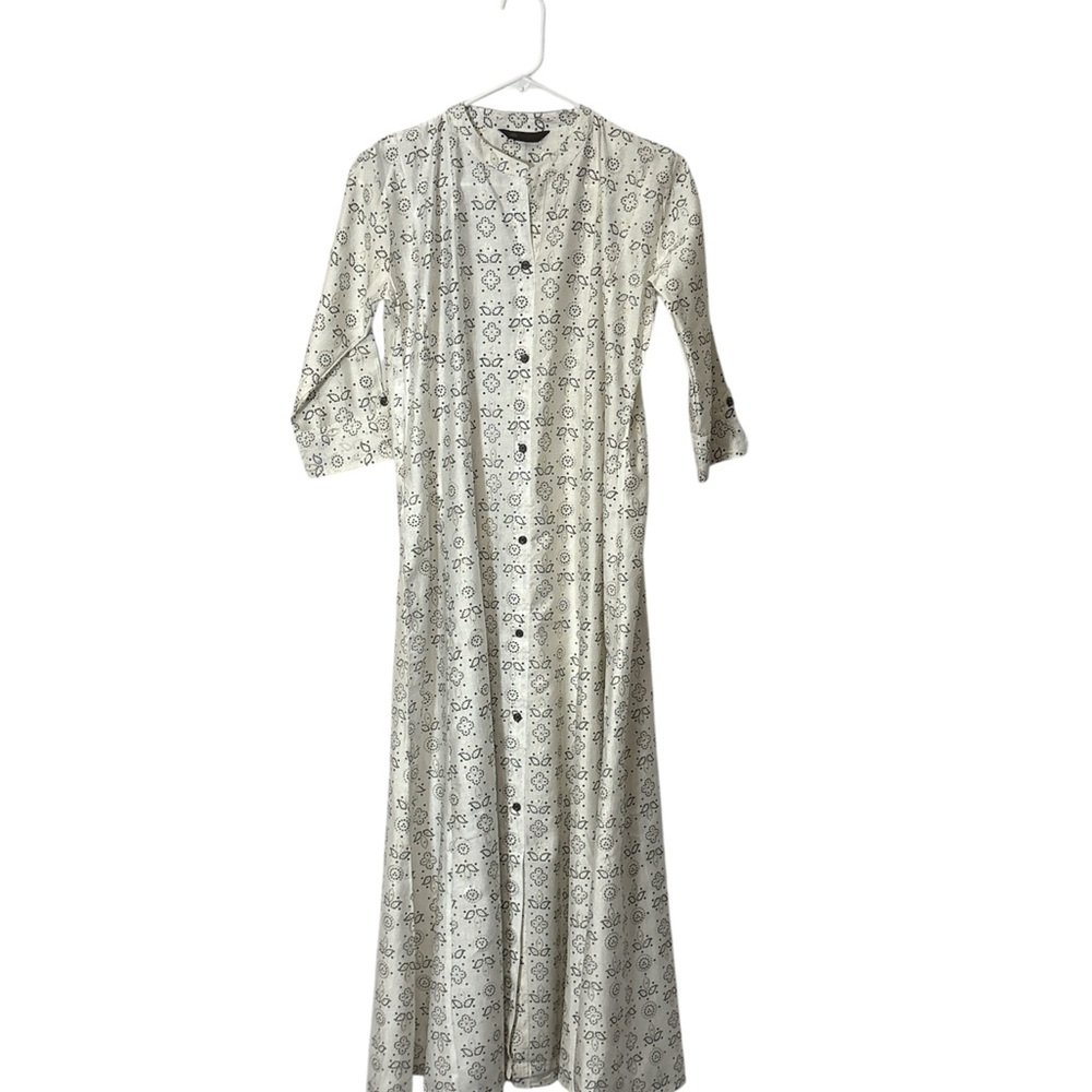 TWARA Chic Patterned Ivory Long Sleeve Dress,whit one pocket,size M - Picture 2 of 7